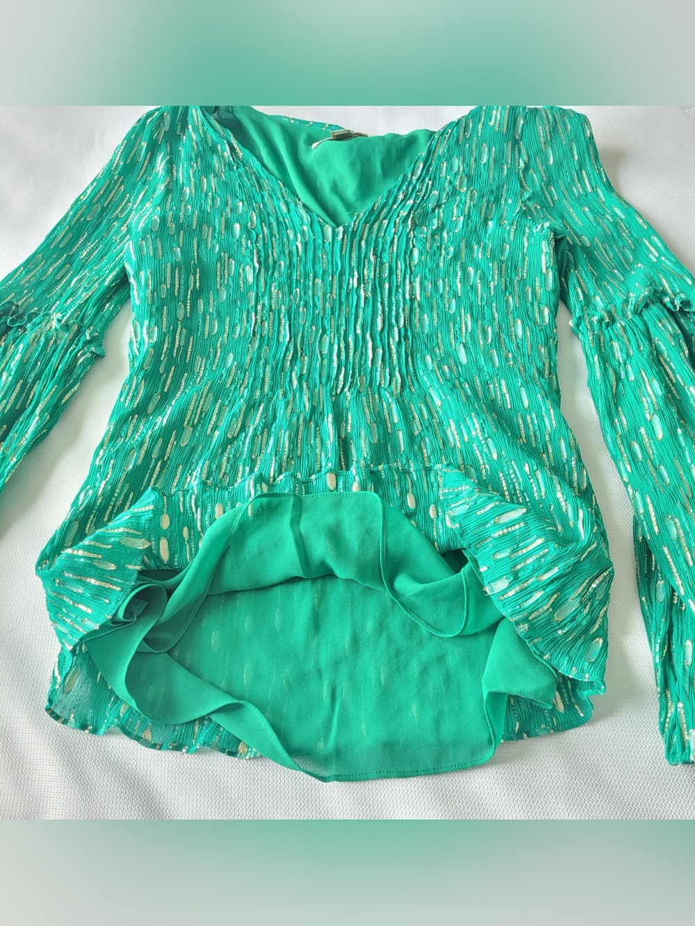 ✅ Lilly Pulitzer Cleme Long Sleeve Top Fiddle Leaf Green Mystical Metallic sz 14 - Picture 8 of 11